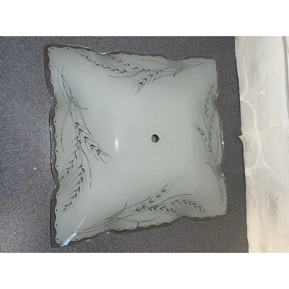 Vintage Wheat  Scroll Pattern Ceiling Light Shade Cover Square Glass White Mcm